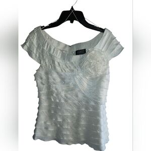 Adrianna Papell Tiered Rosette Sation Ivory Top size 10 Nwt